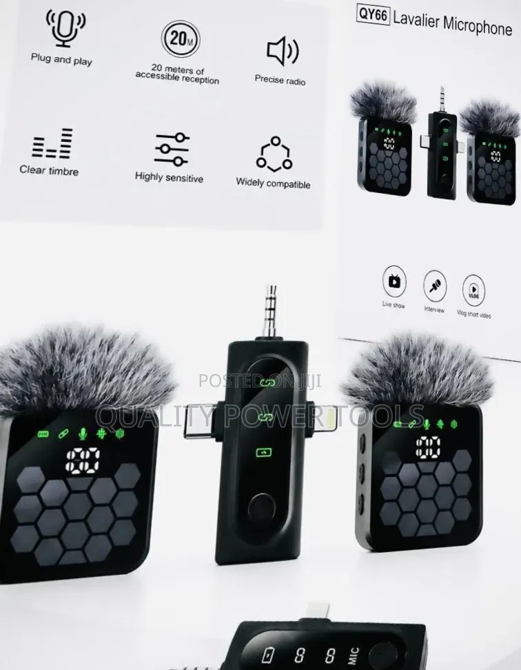 QY66 Wireless Lavalier Microphone System With a Dual-Microphone Setup