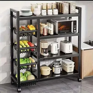 Multifunctional Metallic Kitchen Storage Rack With Wheels