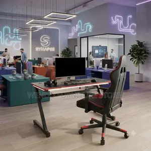 Office Desk; Black-Red Style Home Offices Studios Gaming Desks