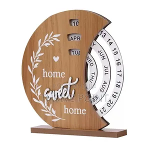 Moon Shaped Wooden Perpetual Calendar Decor