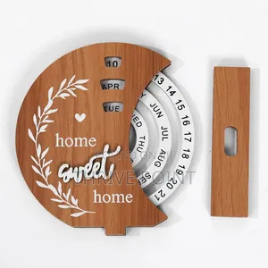 Moon Shaped Wooden Perpetual Calendar Decor