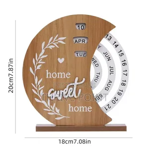 Moon Shaped Wooden Perpetual Calendar Decor