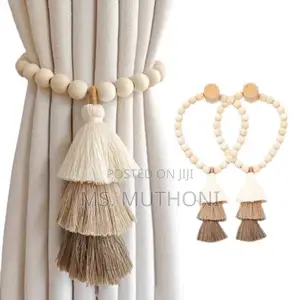 *2Pcs Wooden Bead Magnetic Curtain Tiebacks: