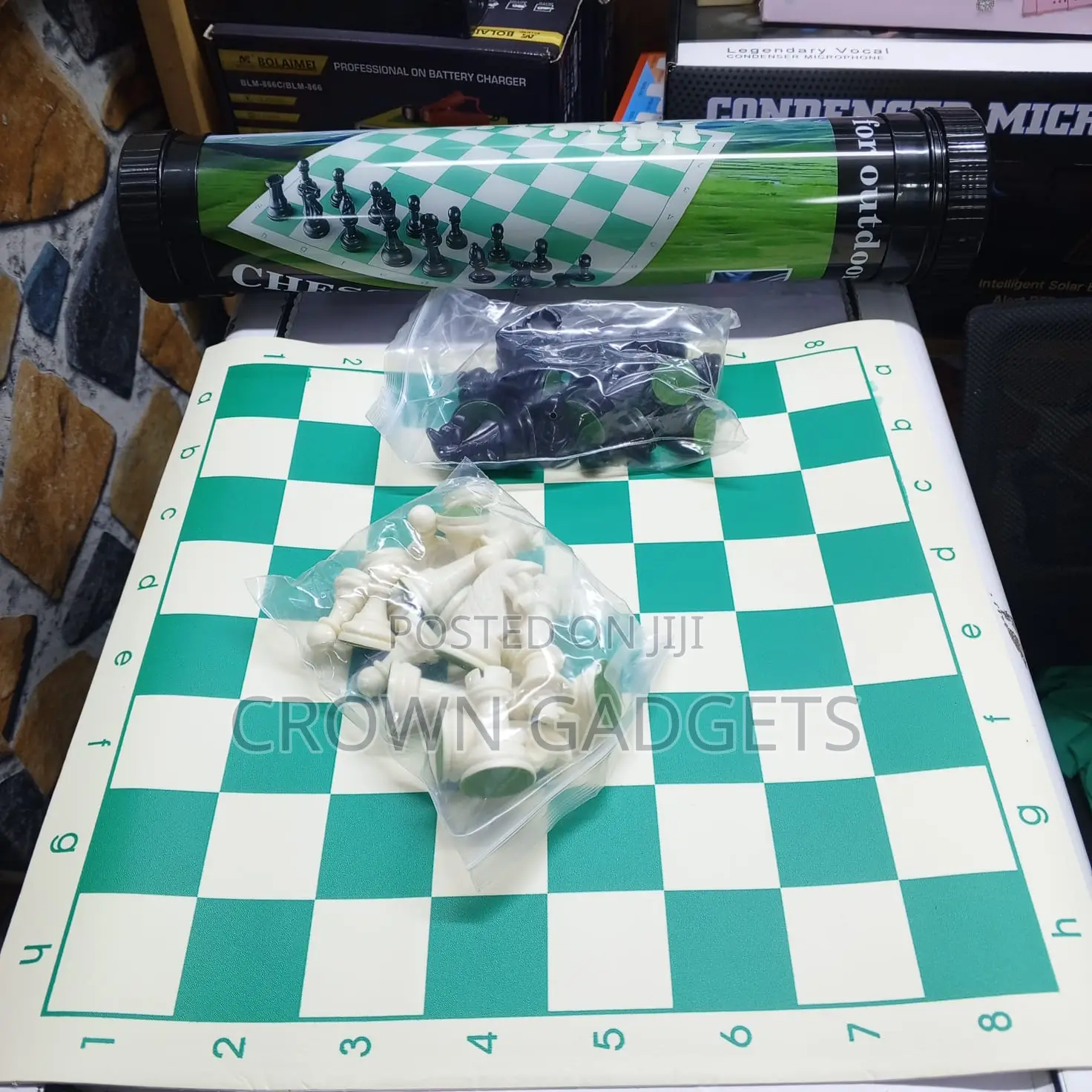 Roll-Up Chess Board Set With Plastic Pieces Storage Tube