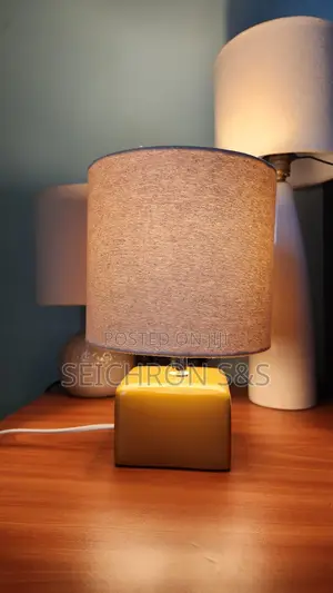 Ceramic Cube Table Lamp — Restored New Canvas Shade