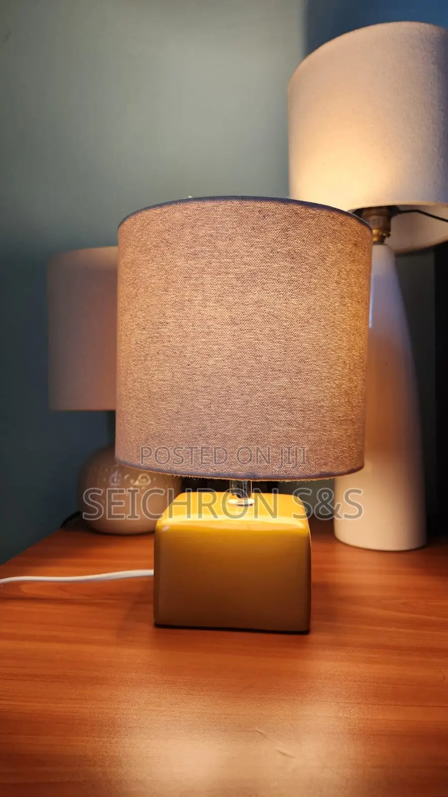 Ceramic Cube Table Lamp — Restored New Canvas Shade