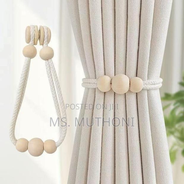 Magnetic Wooden Bead Curtain Tiebacks