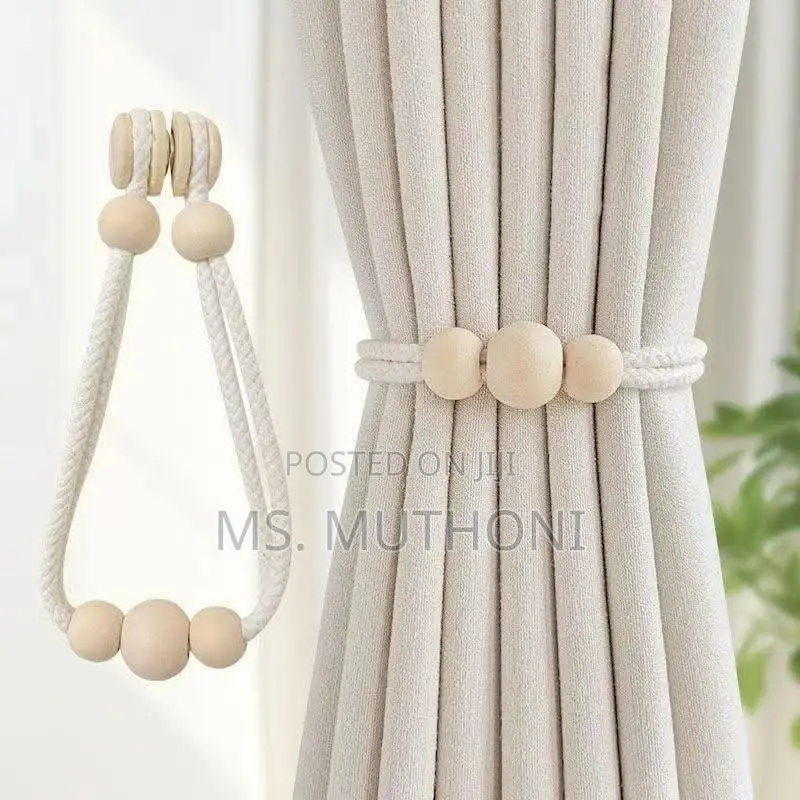 Magnetic Wooden Bead Curtain Tiebacks