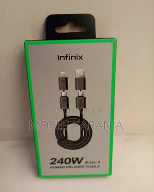 Infinix 240W 4-in-1 Fast Charging & Data Cable – USB & Lightning