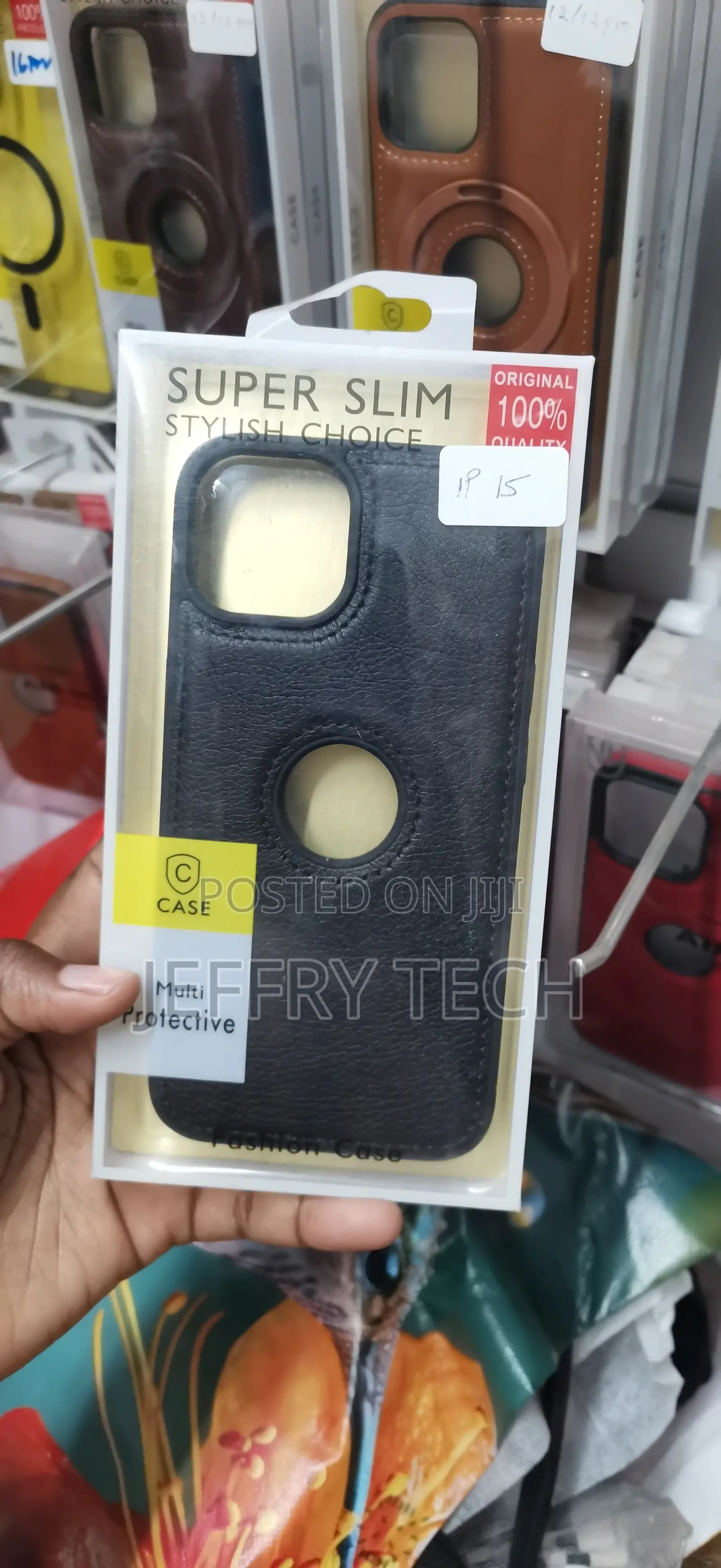 G-Case Brand iPhone 15, Featuring a Black Faux Leather Texture CASE