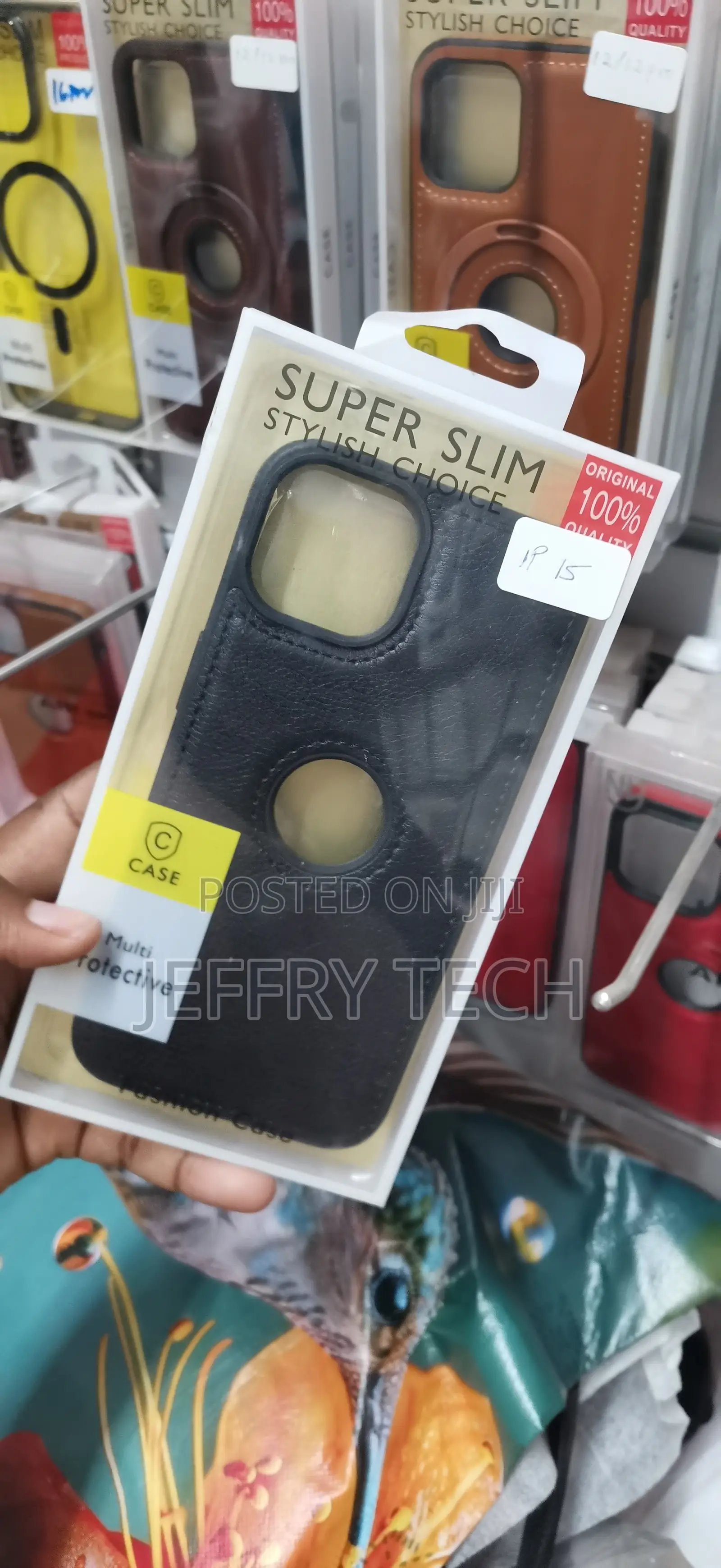 G-Case Brand iPhone 15, Featuring a Black Faux Leather Texture CASE