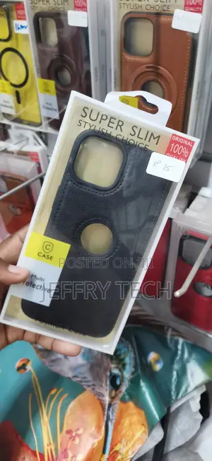 G-Case Brand iPhone 15, Featuring a Black Faux Leather Texture CASE