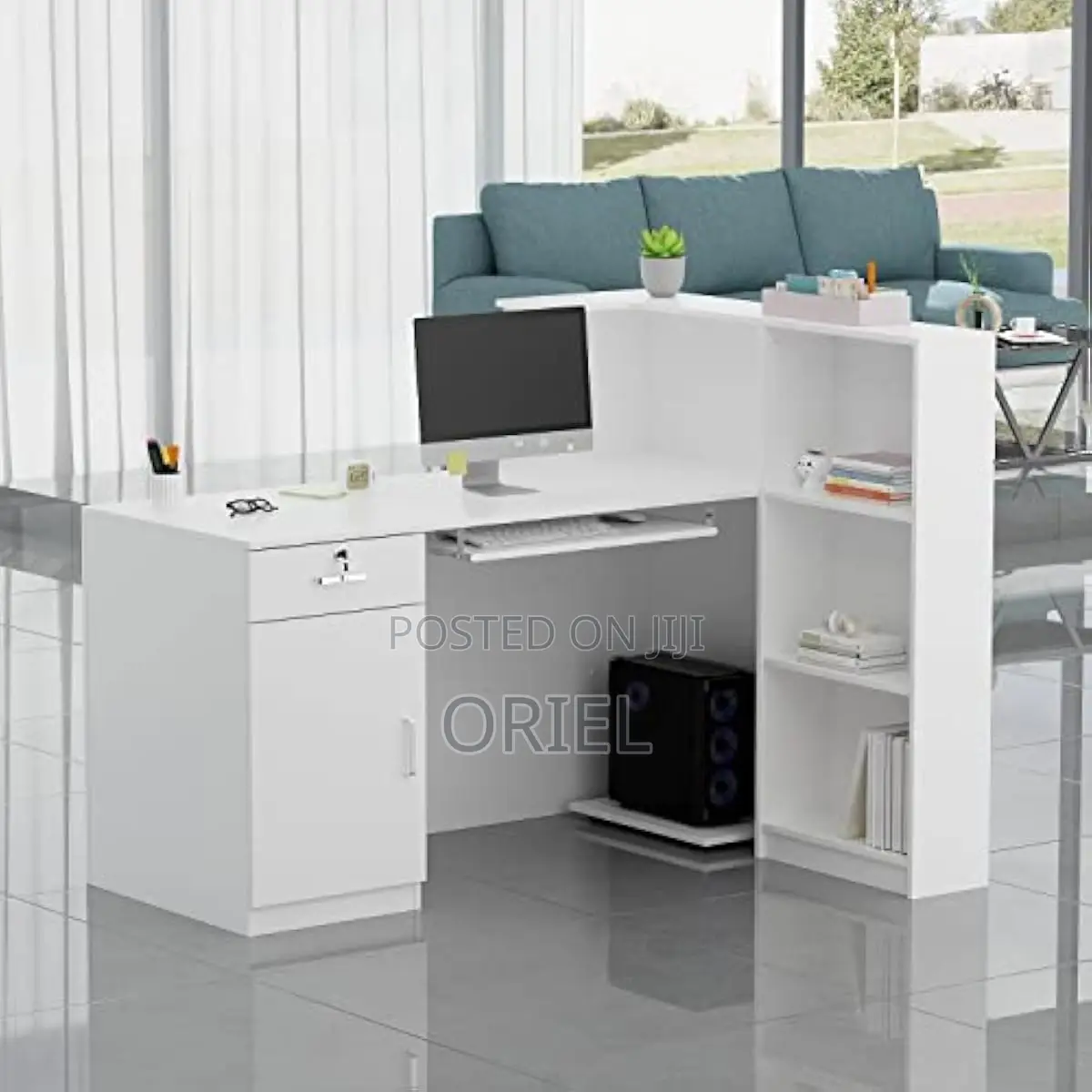 Office Reception Desk : L-Shaped Modern Reception Welcoming Desk