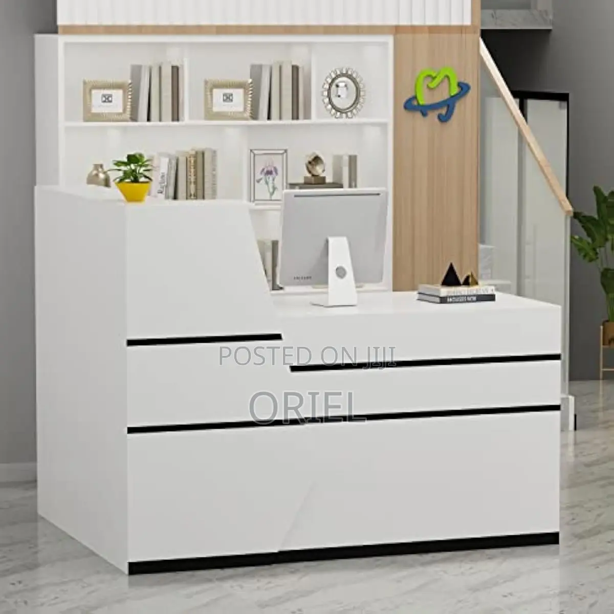 Office Reception Desk : L-Shaped Modern Reception Welcoming Desk