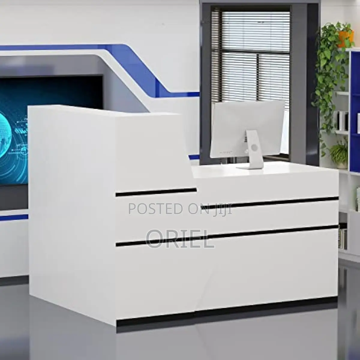 Office Reception Desk : L-Shaped Modern Reception Welcoming Desk