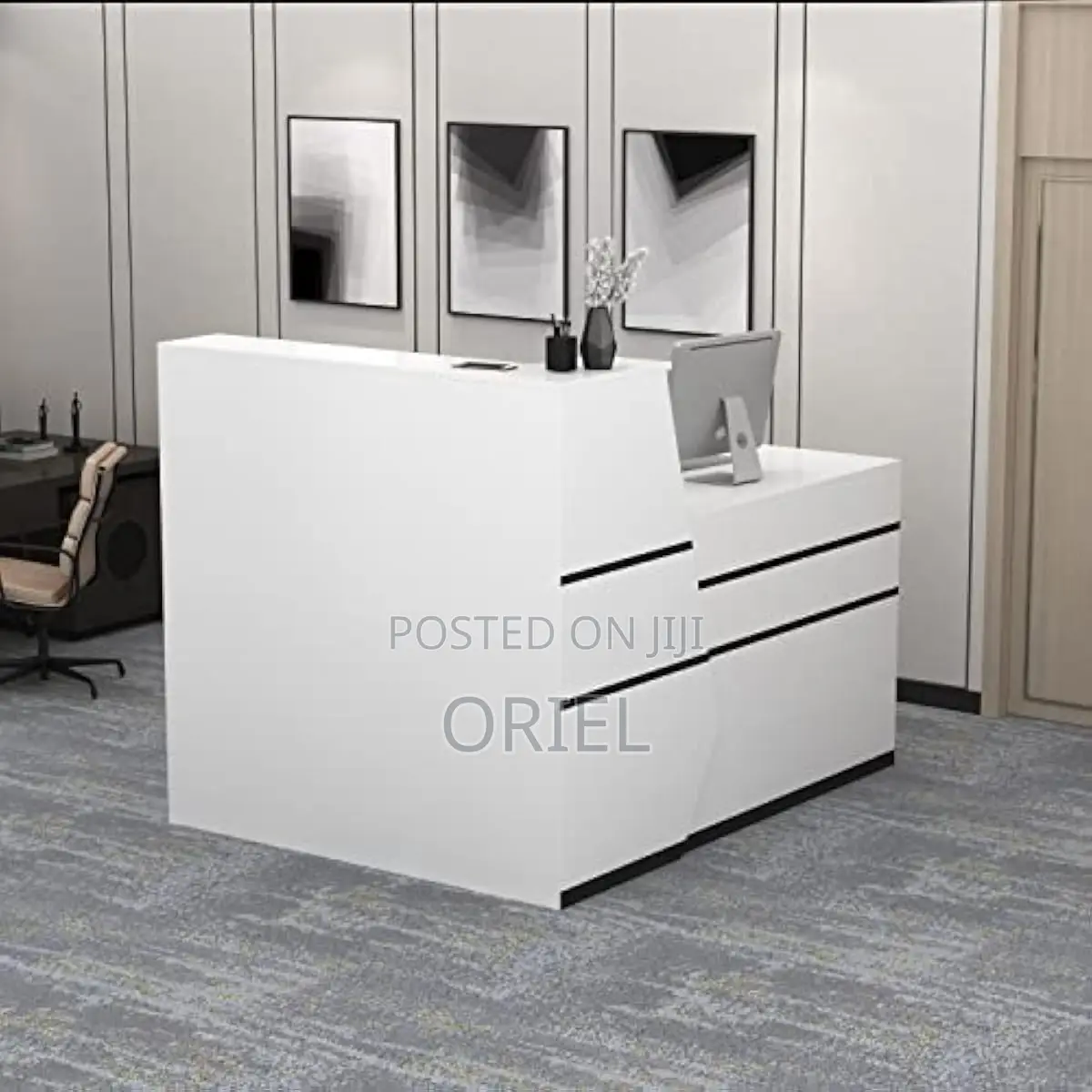 Office Reception Desk : L-Shaped Modern Reception Welcoming Desk