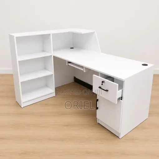 Office Reception Desk : L-Shaped Modern Reception Welcoming Desk