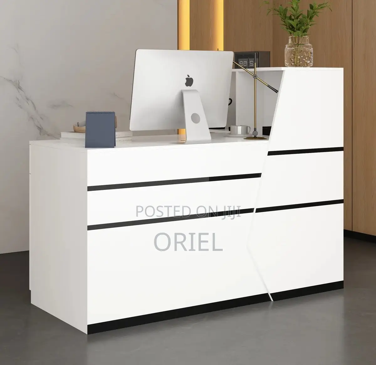 Office Reception Desk : L-Shaped Modern Reception Welcoming Desk