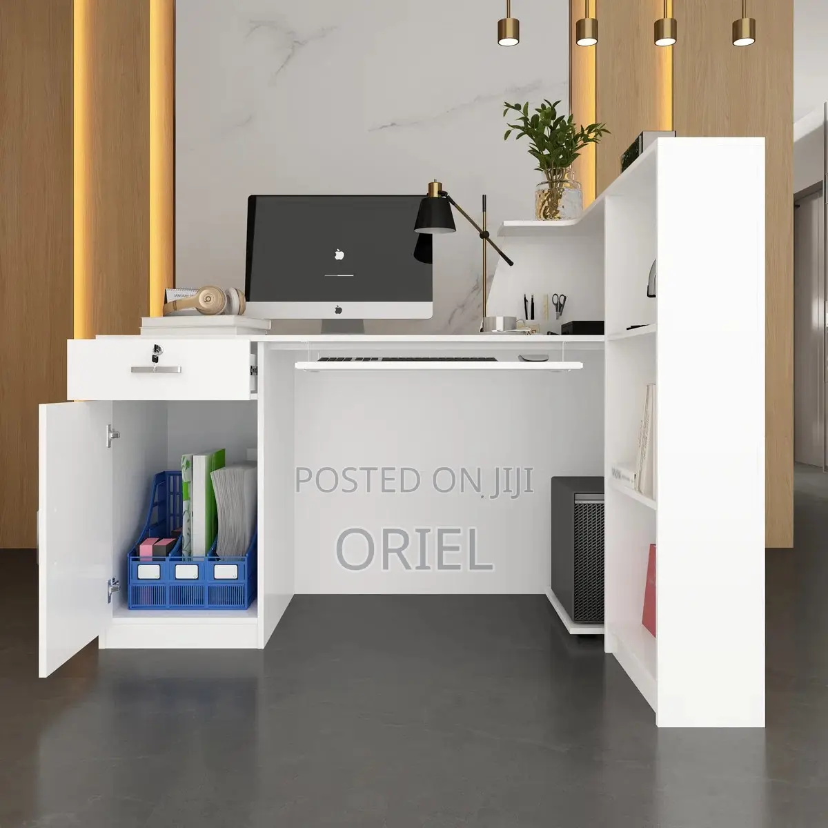 Office Reception Desk : L-Shaped Modern Reception Welcoming Desk