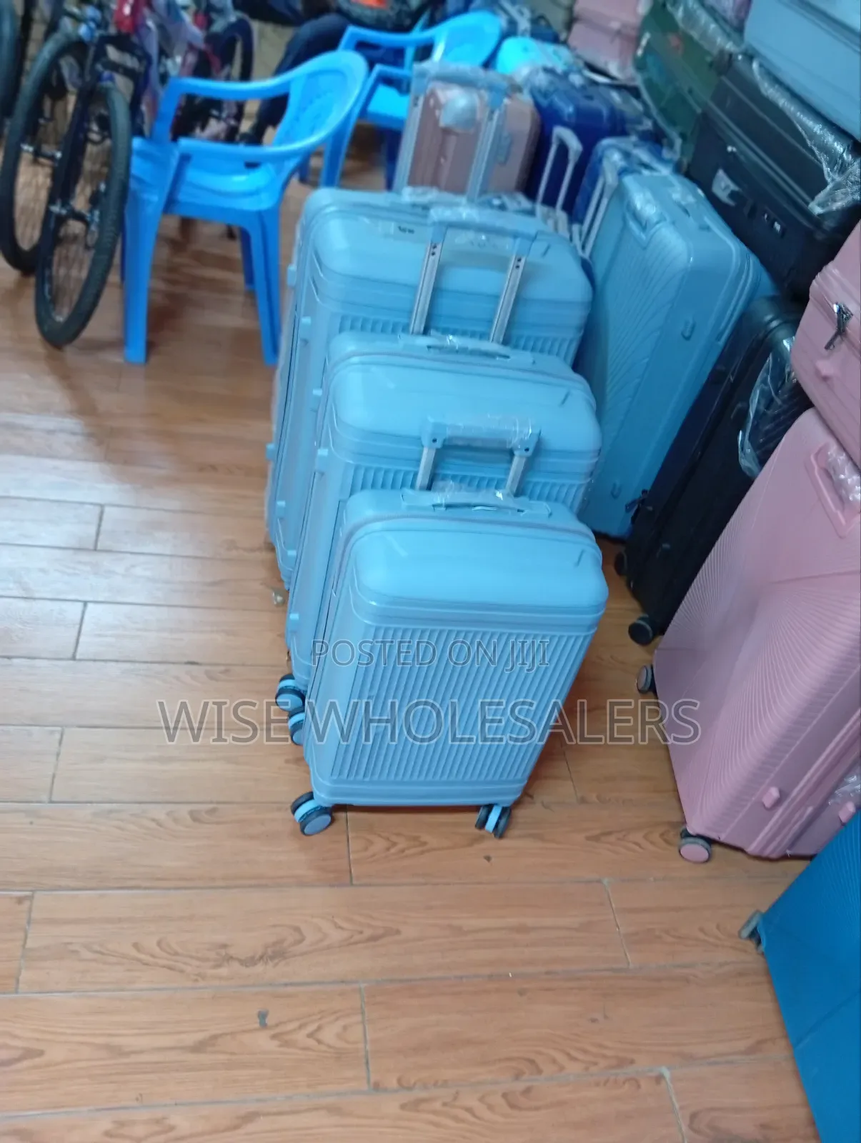 Suitcase - 3 in 1 Pieces Blue Rubber Unbreakable Travel Bag