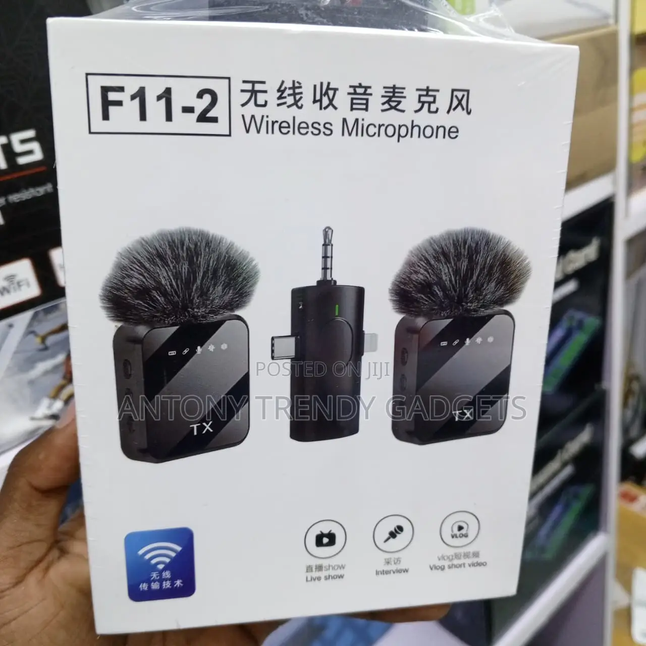 F11-2 3-in-1 Wireless Lavalier Microphone for iPhone Android