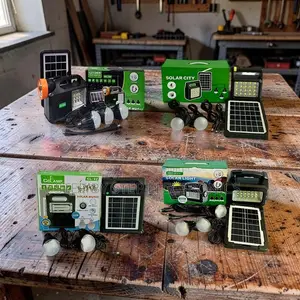 Compact Portable Home Solar Lighting System Kits With Led Bulbs