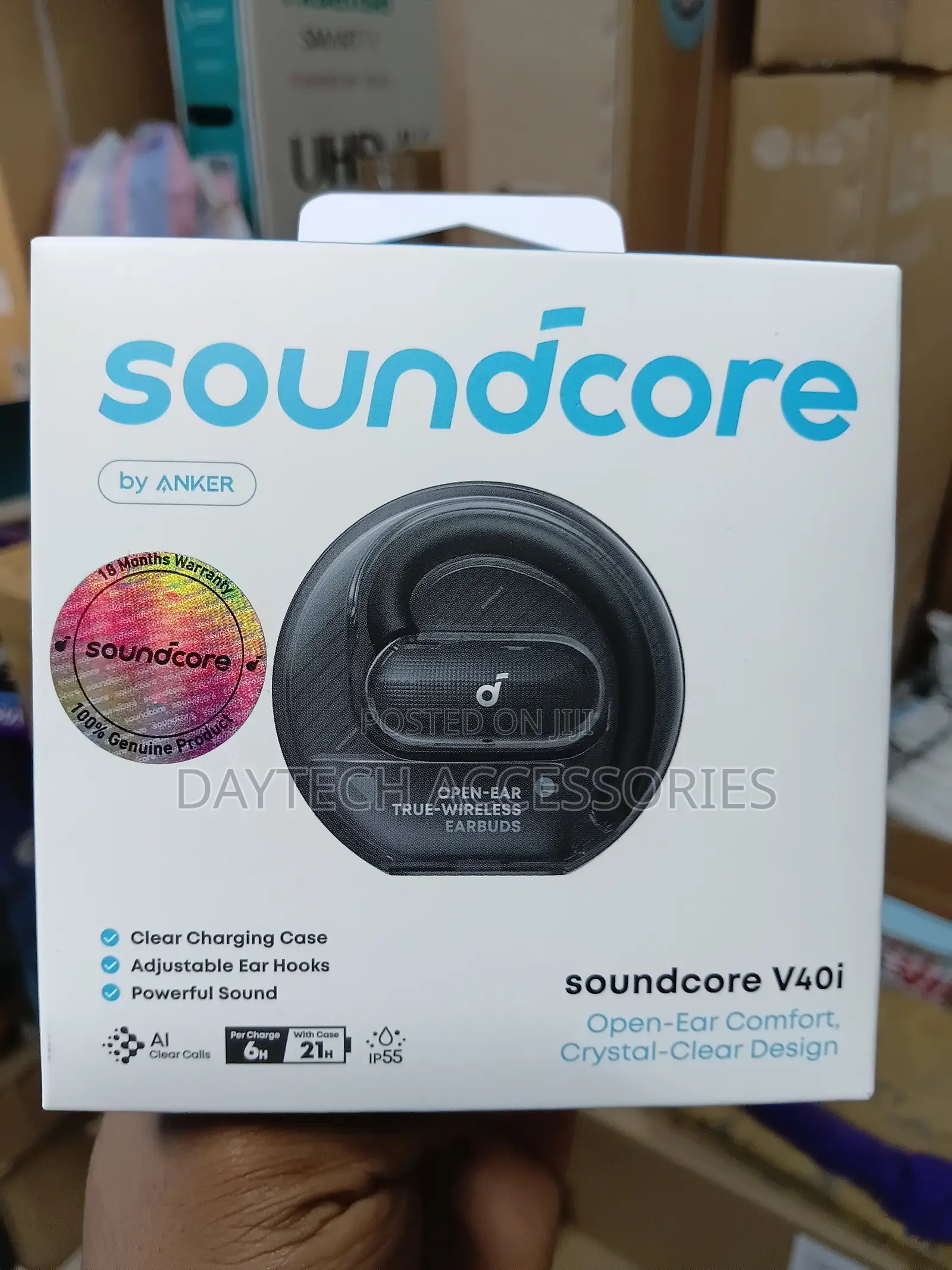 The Soundcore V40i Open-Ear True-Wireless Earbuds by Anker.