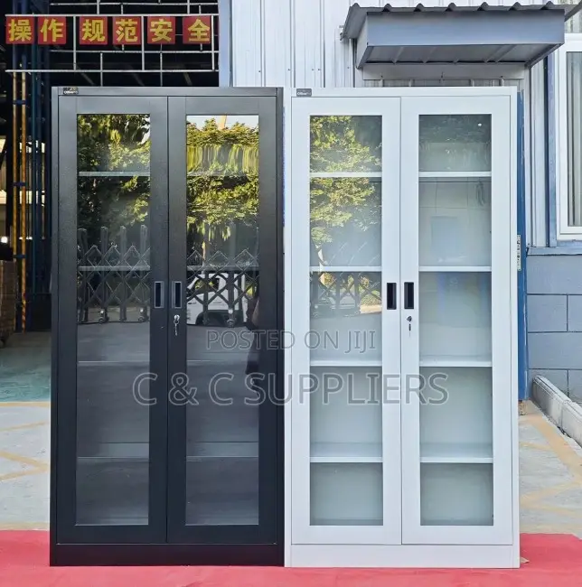 2-Swing Door Glass Front File Cabinet.