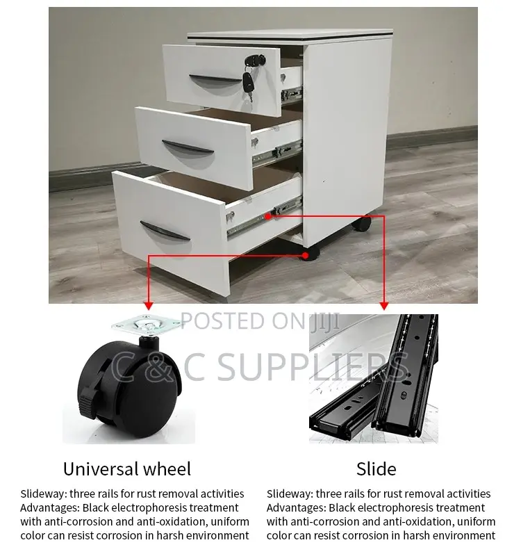 Mobile 3-Drawer Pedestal Desk Cabinet.