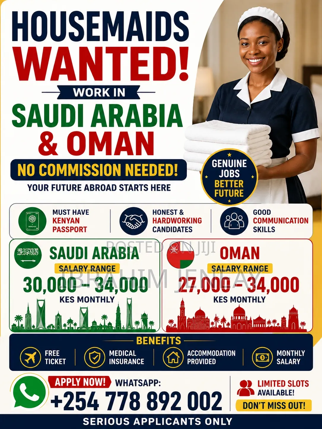 Housemaid Needed in Oman and Saudi Arabia