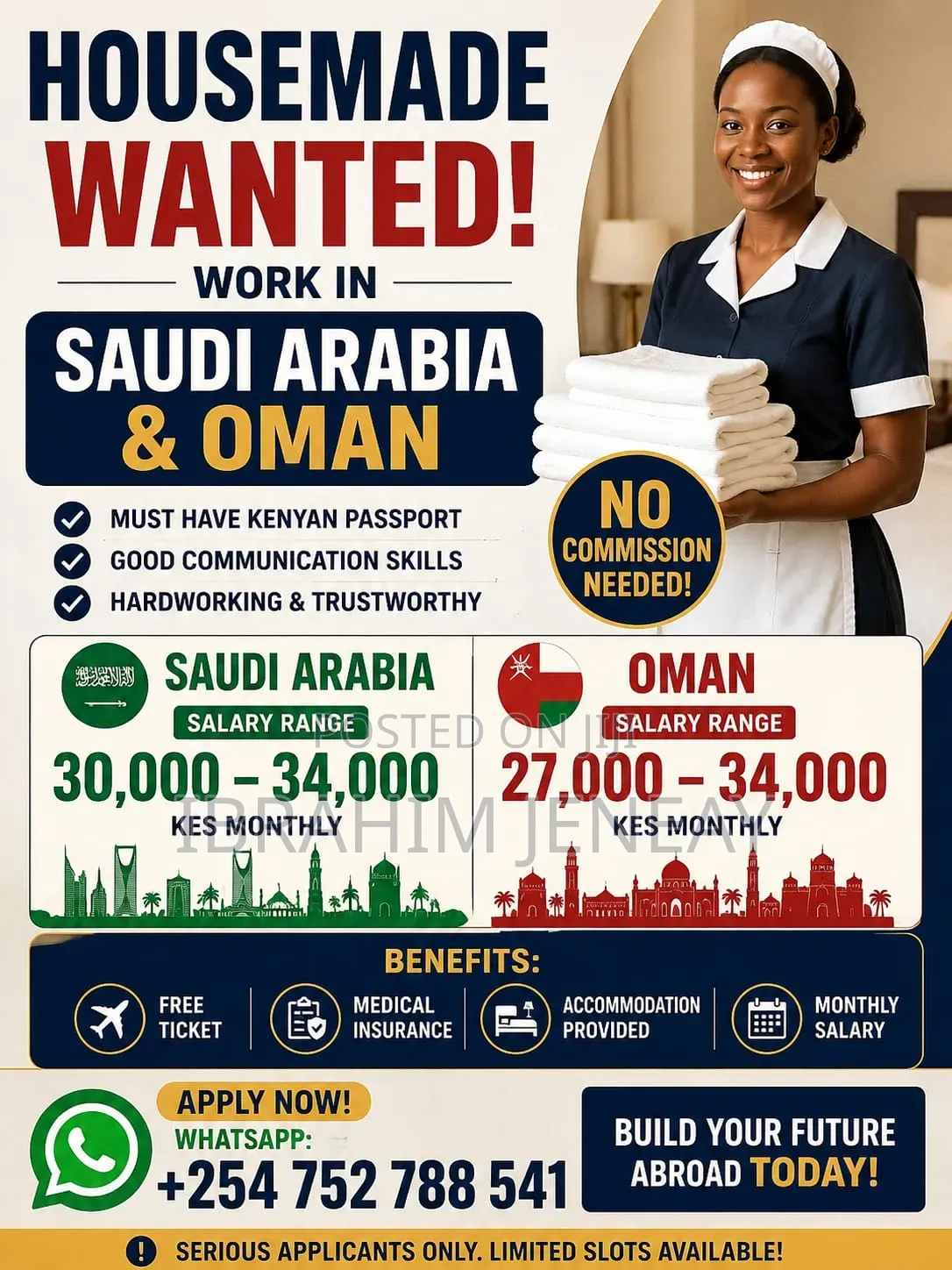 Housemaid Needed in Oman and Saudi Arabia