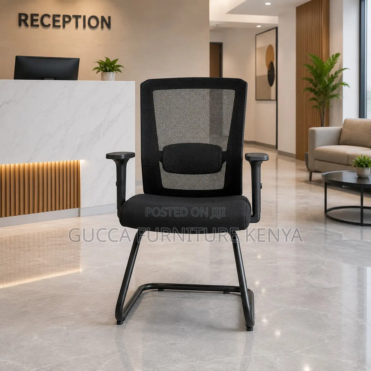 Ergonomic Mesh Guest Chair With Adjustable Arms.