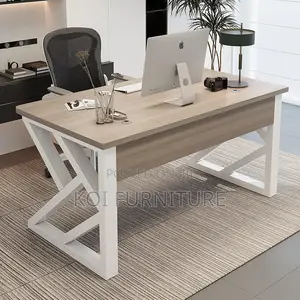 Office Desk : 1.2M Modern White-Framed Computer Desk