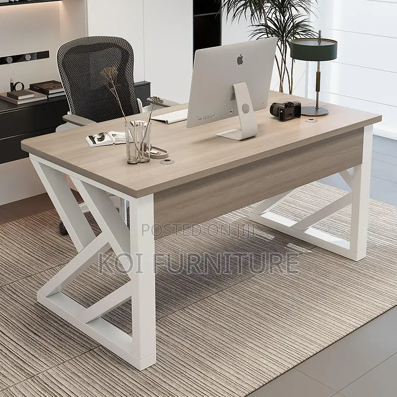 Office Desk : 1.2M Modern White-Framed Computer Desk