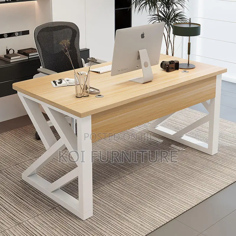 Office Desk : 1.2M Modern White-Framed Computer Desk