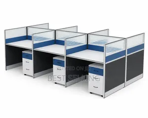 Modern Blue White 6 Way Office Workstation