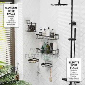 Rectangular 5-in-1 Metallic Bathroom Shelf Organizer Shower Caddy –