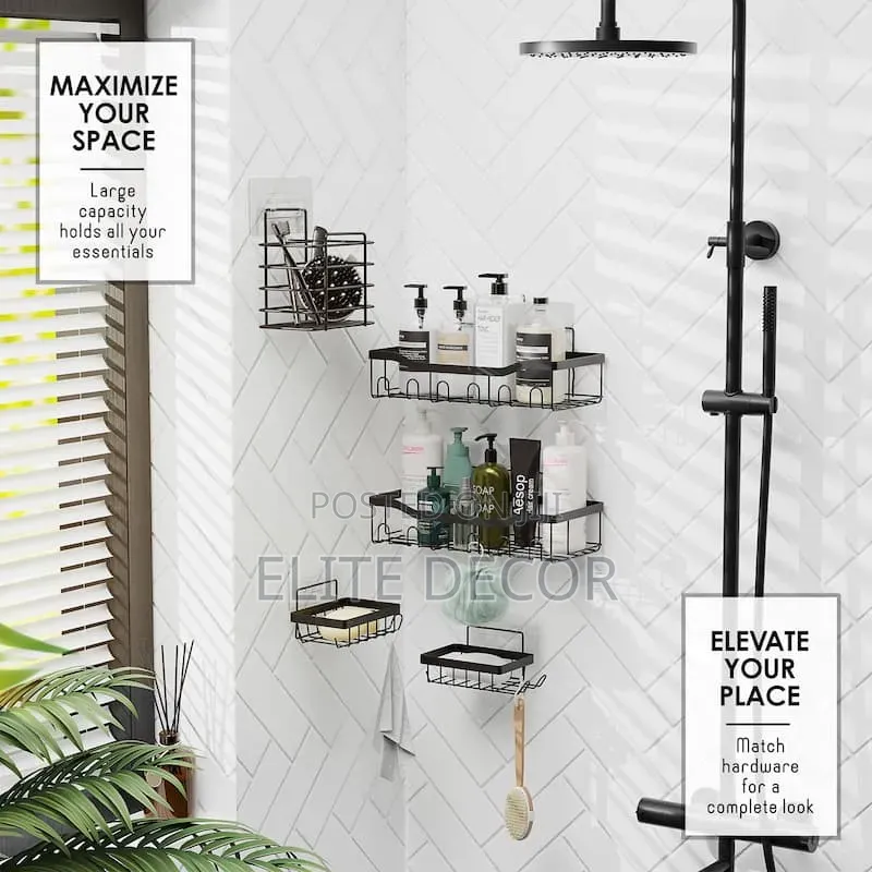 Rectangular 5-in-1 Metallic Bathroom Shelf Organizer Shower Caddy –