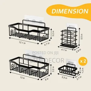 Rectangular 5-in-1 Metallic Bathroom Shelf Organizer Shower Caddy –