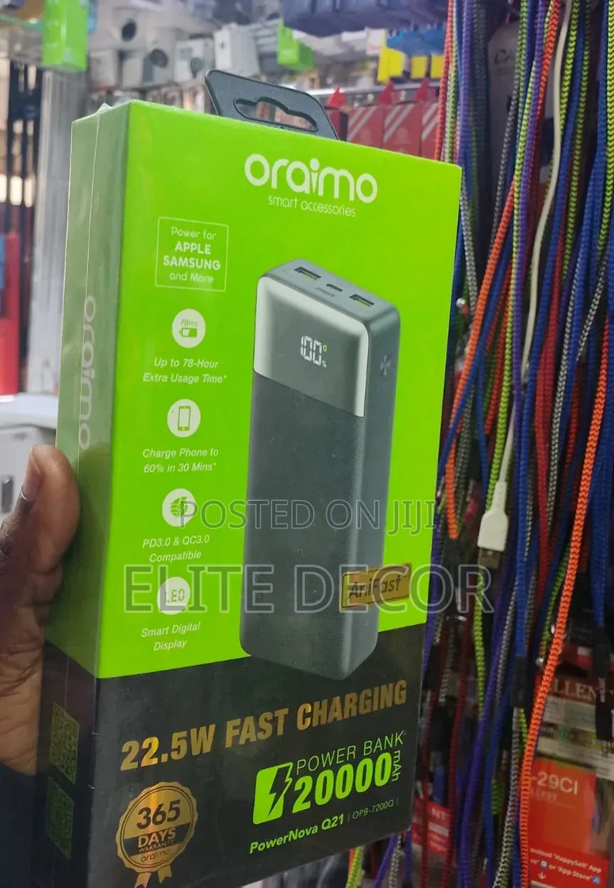 Oraimo PowerNova Q21 20,000mAh Power Bank – 22.5W Fast Charging