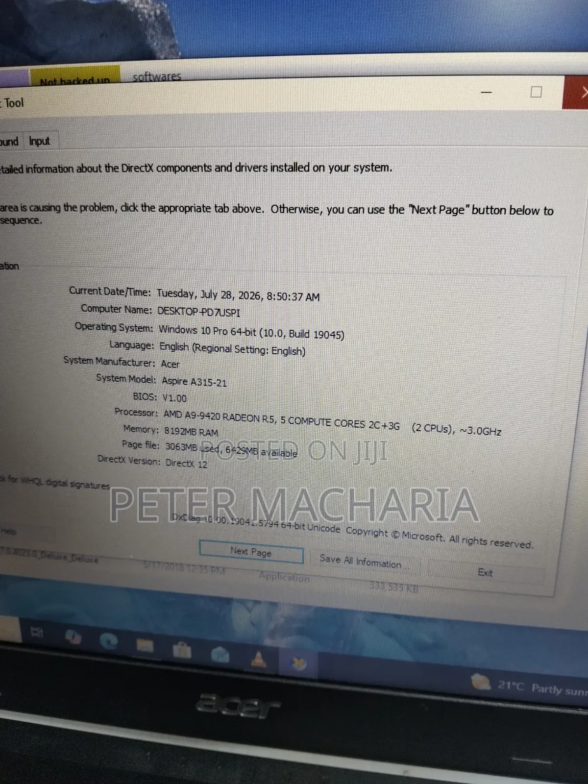 Laptop Acer Aspire 3 A315-21 8GB AMD SSD 128GB
