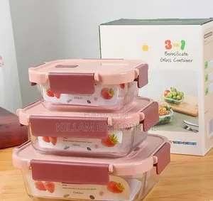 3Pcs Glass Food Storage/ Lunch Box Containers