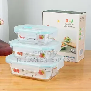 3Pcs Glass Food Storage/ Lunch Box Containers