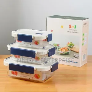 3Pcs Glass Food Storage/ Lunch Box Containers