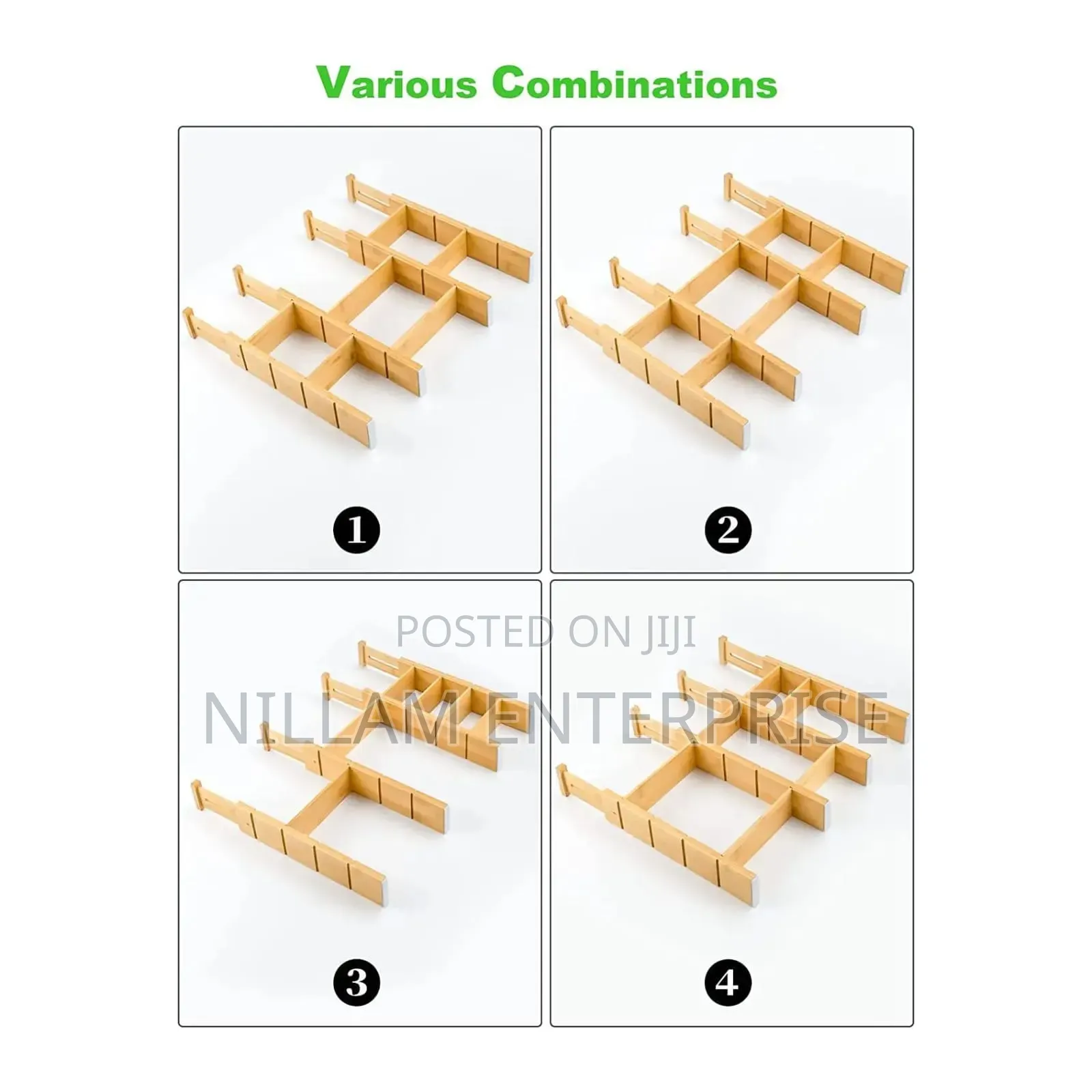 A Set of Expandable Bamboo Drawer Dividers With Inserts