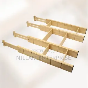 A Set of Expandable Bamboo Drawer Dividers With Inserts
