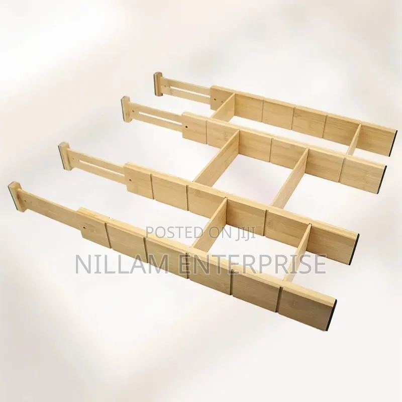 A Set of Expandable Bamboo Drawer Dividers With Inserts