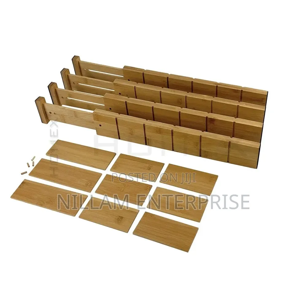 A Set of Expandable Bamboo Drawer Dividers With Inserts