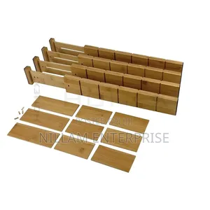 A Set of Expandable Bamboo Drawer Dividers With Inserts