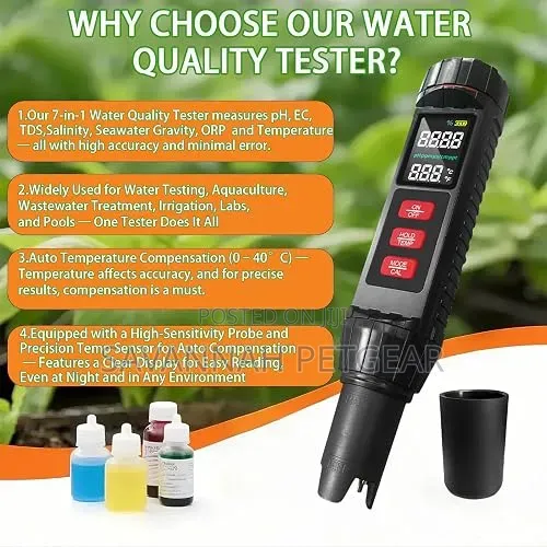 Advanced 7-in-1 Water Tester, pH Meter TDS Meter, Salinity Tester